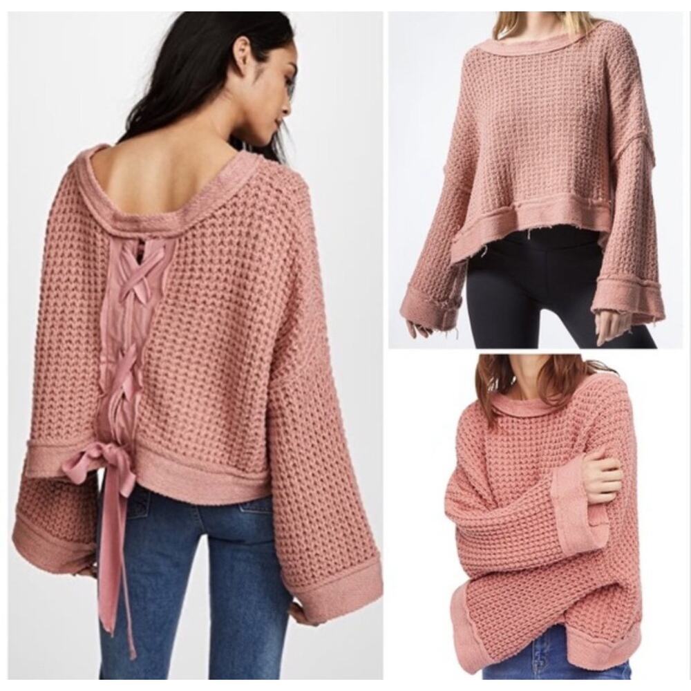 Free People Maybe Baby‎ Sweater Heavy Knit Oversized Crop Rose Size XS